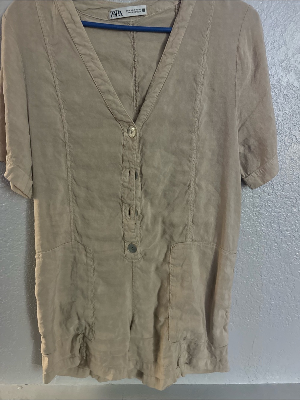Zara Women’s Short-Sleeve Button-Front Shirt in Beige Taupe